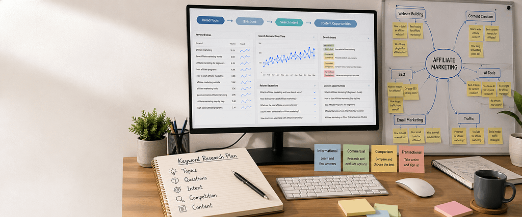 Keyword research dashboard for affiliate marketing