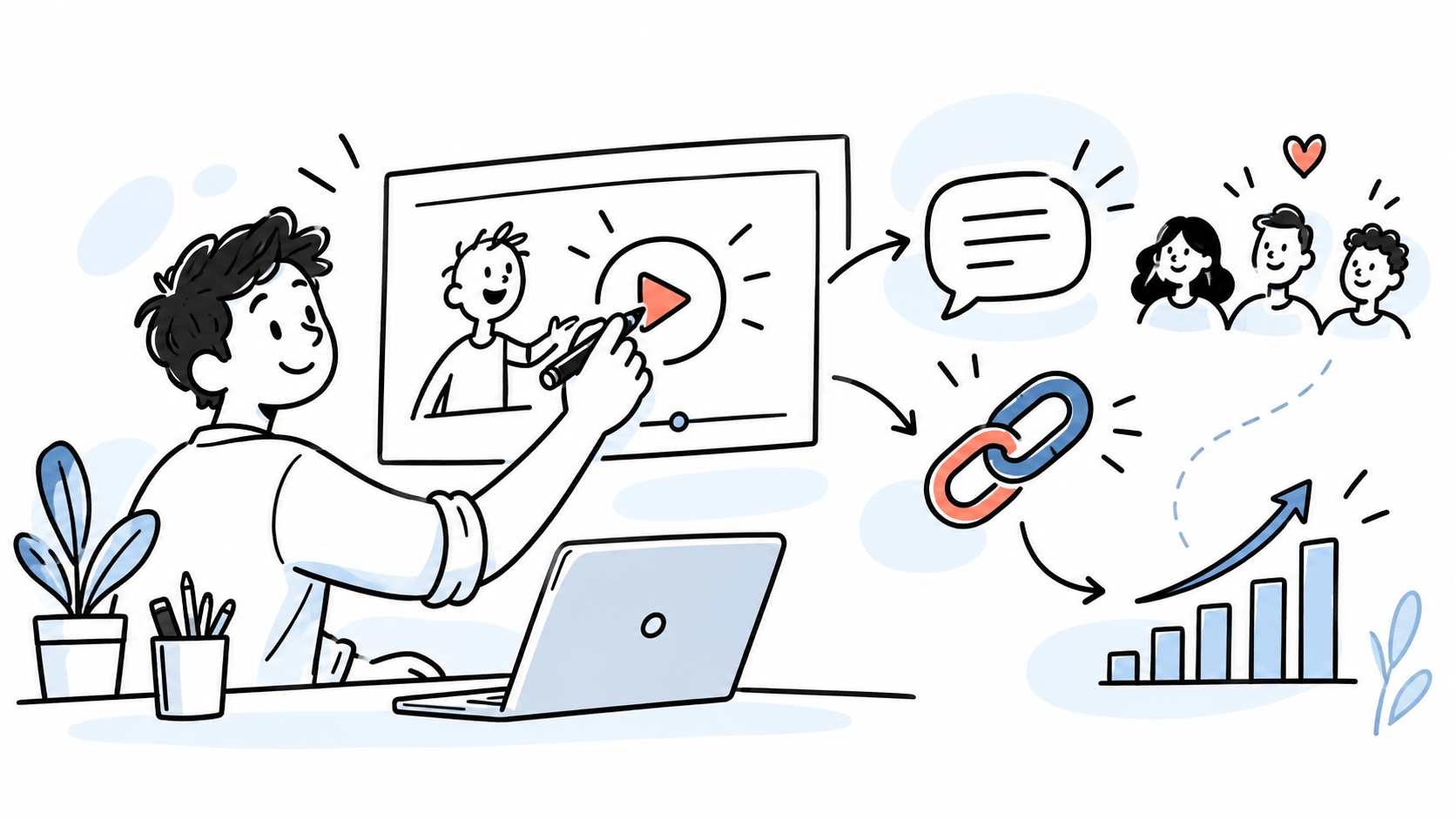 Affiliate marketer creating a doodle video that leads to audience engagement, links, and analytics