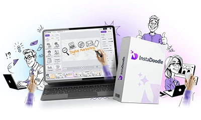InstaDoodle video editor with doodle characters and product box